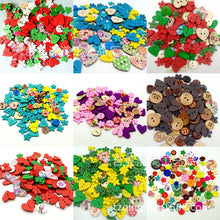 Load image into Gallery viewer, 100pcs/lot DIY Art Craft Toys Wooden Buttons Heart Flower Shaped 2-Hole Wood Buttons Educational Toys for Children Birthday Gift